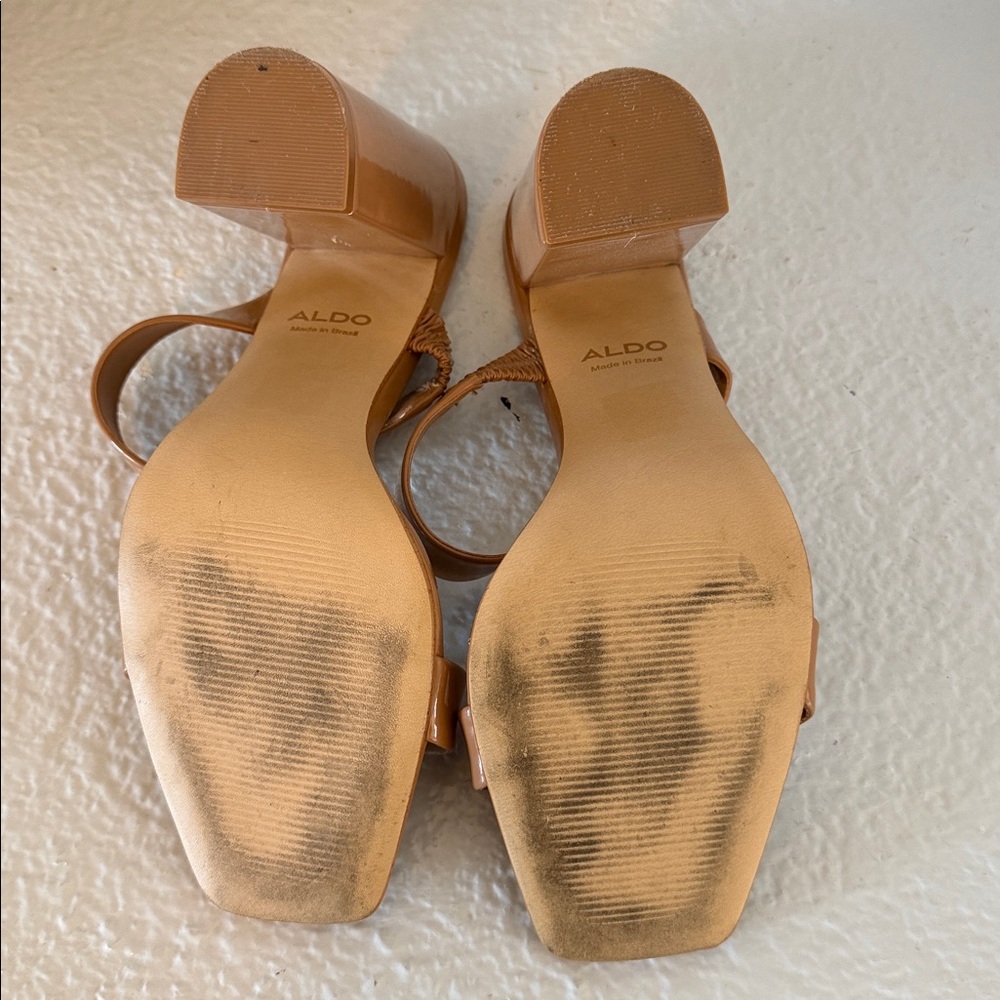 Aldo Brown / Nude Patent Leather Strap Sandals - Picture 6 of 6